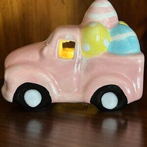 Easter Egg Truck Pink Light Up Ceramic Decoration